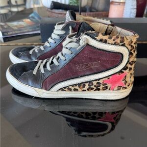 EUC Golden Goose GGDB 38 Leopard and hot pink star Slide Sneakers